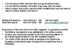 back of MO HealthNet Card